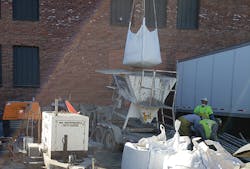 The ECI crew transferring the permacast PL-8000 Super Sack to the hopper The ECI crew transferring the permacast PL-8000 Super Sack to the hopper
