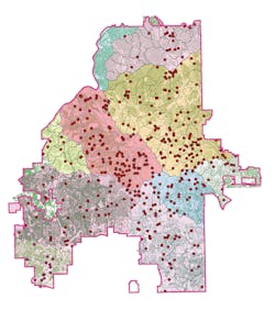 Figure 2: Approximate locations of 443 i-Tree Eco plots by watershed in Atlanta