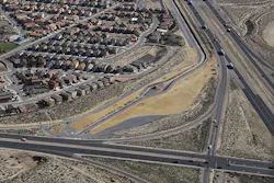 Aerial view of the volcano and stabilized channel.