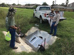 Figure 2: Field testing and calibration of flow measurement method by HCFCD and LAN Figure 2: Field testing and calibration of flow measurement method by HCFCD and LAN