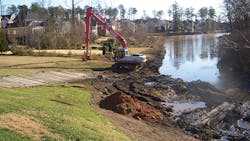 Land-based equipment is effective for coarse-textured sediment when a firm foundation is available for the equipment. Land-based equipment is effective for coarse-textured sediment when a firm foundation is available for the equipment.