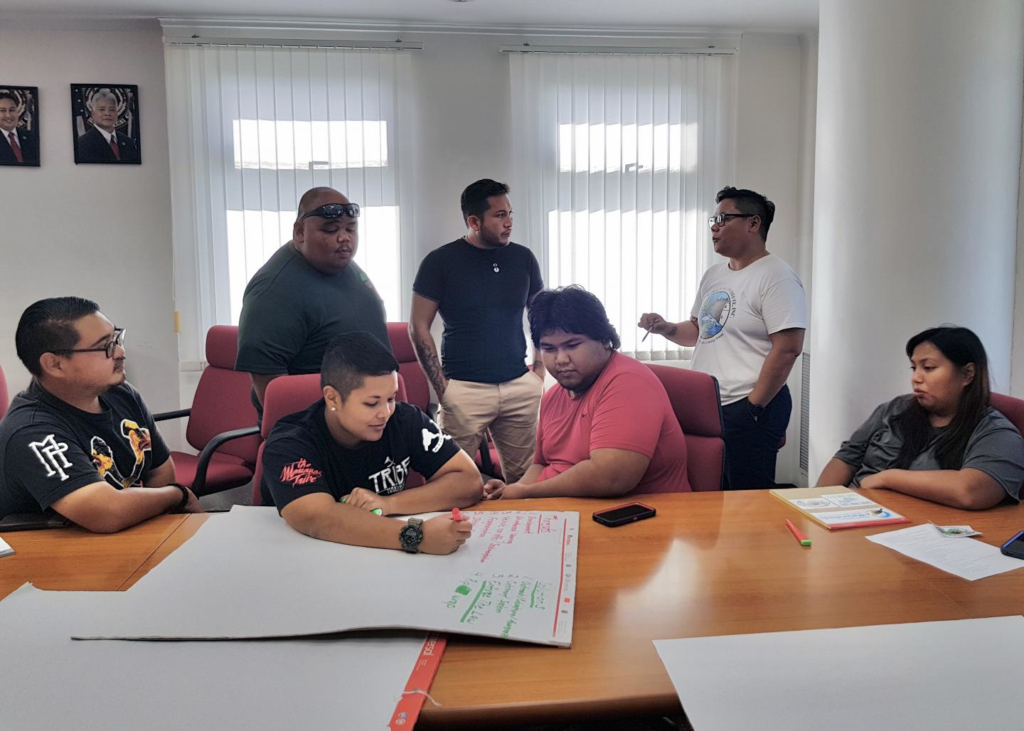 Natural resource officials on the US territory of Saipan in the Northern Mariana Islands brainstorm threats and solutions to watershed issues during watershed management workshop led by the University of Guam.
