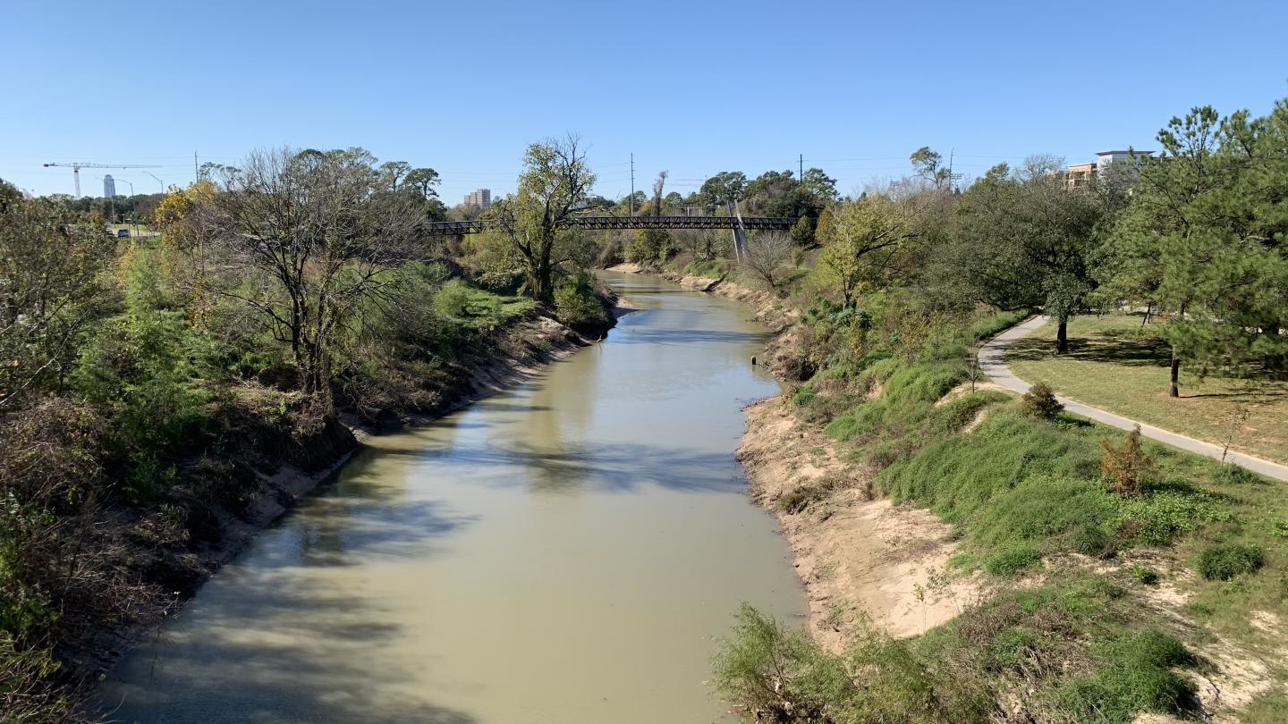 Buffalo Bayou in Houston. A Rice University comparison of flood plains around Houston's two major bayous shows the natural Buffalo Bayou is far better at managing floodwaters than the channelized Brays Bayou.