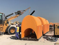 The 7,000-plus StormTech Chambers were delivered on pallets and each one was easily installed by the crew. The 7,000-plus StormTech Chambers were delivered on pallets and each one was easily installed by the crew.