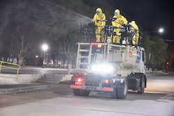 A FINN HydroSeeder at work disinfecting a community in Argentina A FINN HydroSeeder at work disinfecting a community in Argentina