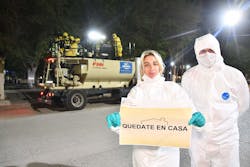 A FINN HydroSeeder helps disinfect an Argentinian community as residents are encouraged to stay at home to slow the spread of the novel coronavirus.