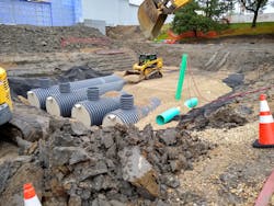 The four underground storage tanks can hold a combined total of 52,000 gallons of rainwater. The four underground storage tanks can hold a combined total of 52,000 gallons of rainwater.