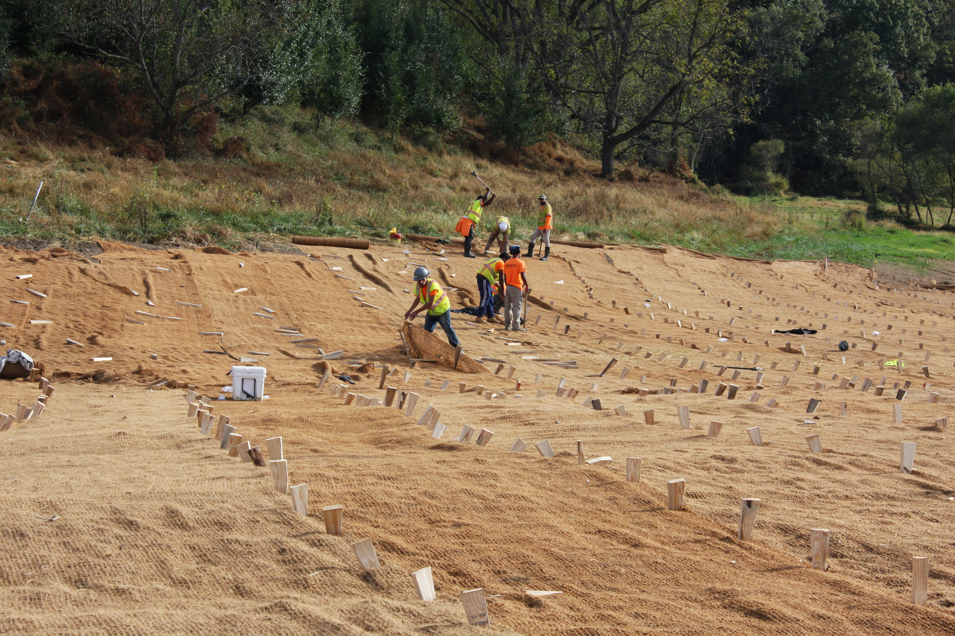 As part of the restoration, Bourn laid coir matting to stabilize the floodplain and banks.