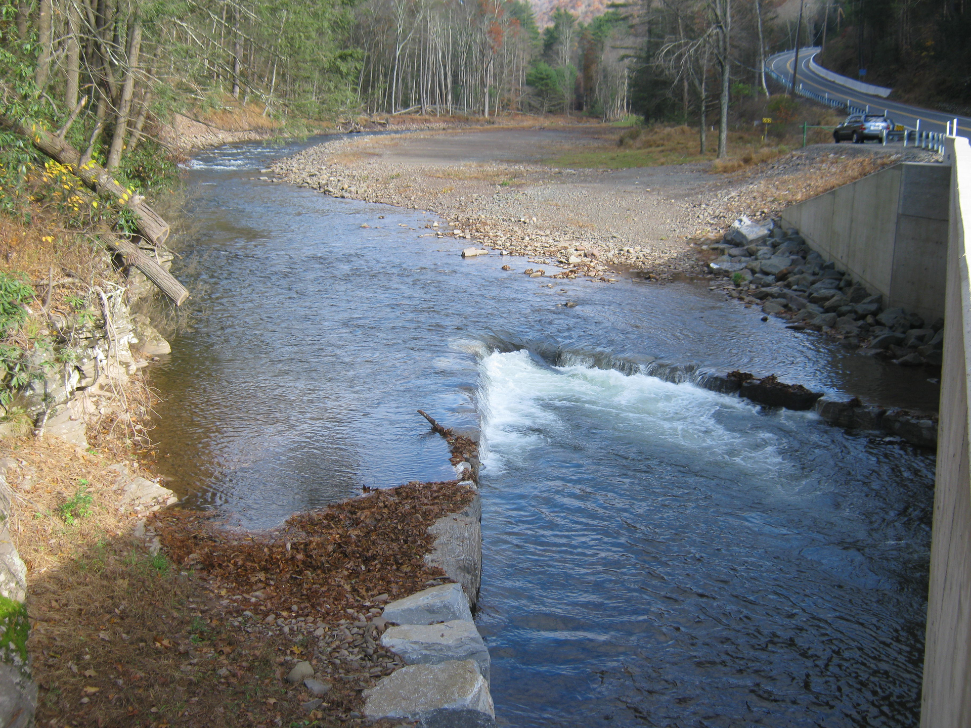 Fall 2018: NCD rock cross-vane in northcentral Pennsylvania at downstream bridge replacement. This followed an 8-inch rainfall in a 4-hour period in October 2016.