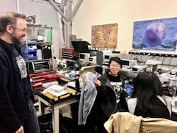 Allan Adams, physicist and principal investigator of the Future Ocean Lab at MIT, and student Charlene work on developing an optical sensor that uses light and acoustics to detect nitrogen and other components in the ocean. Allan Adams, physicist and principal investigator of the Future Ocean Lab at MIT, and student Charlene work on developing an optical sensor that uses light and acoustics to detect nitrogen and other components in the ocean.