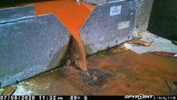 Photos add new information about flow sources and other water quality impacts. In this case, field staff visited the site for scheduled maintenance only an hour after this reddish flow and did not observe anything out of the ordinary. The photos told a different story! Photos add new information about flow sources and other water quality impacts. In this case, field staff visited the site for scheduled maintenance only an hour after this reddish flow and did not observe anything out of the ordinary. The photos told a different story!