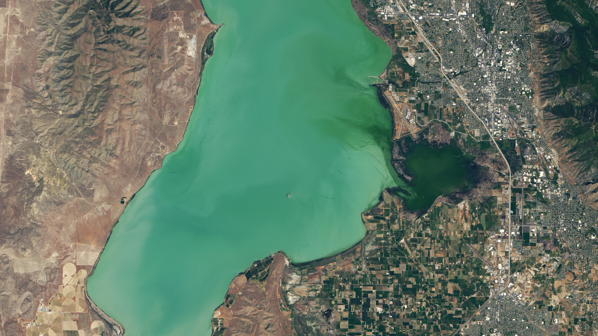 In 2017, using a Landsat-8 image of Utah Lake, remote sensing scientists alerted the Utah Department of Environmental Quality to an over-abundance of chlorophyll-a and a toxic algae bloom in the lake.