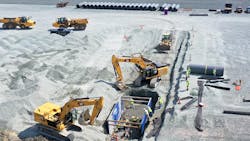 The Leatherman Terminal had some 4.5 million metric tons of rock imported from Newfoundland to create a 23-foot elevation and a 248-acre site. The Leatherman Terminal had some 4.5 million metric tons of rock imported from Newfoundland to create a 23-foot elevation and a 248-acre site.