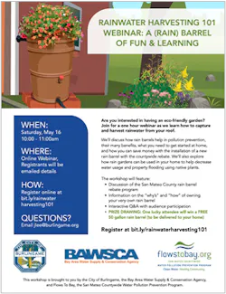 San Mateo Countywide Water Pollution Prevention Program’s rain harvesting webinar flyer. San Mateo Countywide Water Pollution Prevention Program’s rain harvesting webinar flyer.