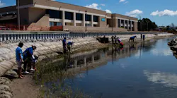 Students from Morehead City Middle School and Teacher’s Pet participated in planting over 26,000 plugs of smooth cordgrass and saltmeadow along the Carteret Community College’s Bogue Sound shoreline.