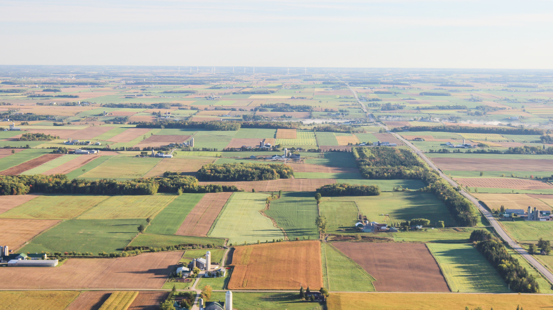 Ariel view of farms in Waterloo, Canada.
