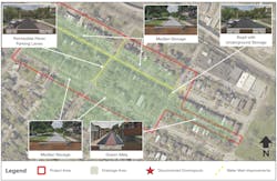 The Thomas and McPherson Stormwater Project area in North Point Breeze includes stormwater improvements, water main replacements, and lead service line replacements. The Thomas and McPherson Stormwater Project area in North Point Breeze includes stormwater improvements, water main replacements, and lead service line replacements.