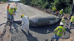 Curb Roller Manufacturing created a 24-foot-wide custom drum to complete a Missouri ditch liner project. Realm Construction poured 400-450 linear feet of concrete a day and finished the project more than one week ahead of schedule. Curb Roller Manufacturing created a 24-foot-wide custom drum to complete a Missouri ditch liner project. Realm Construction poured 400-450 linear feet of concrete a day and finished the project more than one week ahead of schedule.