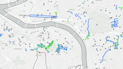 Web map shows water, sewer, green infrastructure, and street and sidewalk restoration sites.