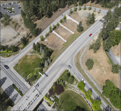 Aerial view of the project area after installation of the swale system. Aerial view of the project area after installation of the swale system.