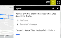 Users can toggle between different layers of project or mapping information using the 'Layer List' button.