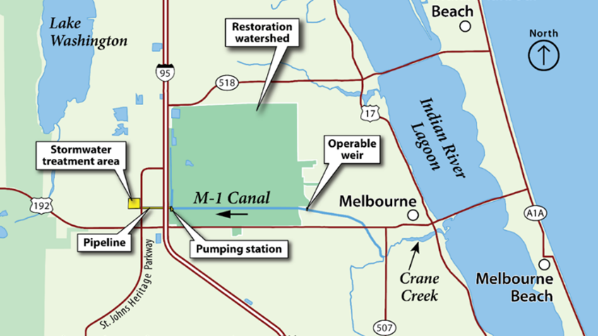 The Crane Creek / M-1 Canal project will reduce nutrient loading and freshwater sediment flowing to the Indian River Lagoon and is one of 17 projects identified by the District for inclusion in the Statewide Flooding and Sea Level Rise Resilience Plan.