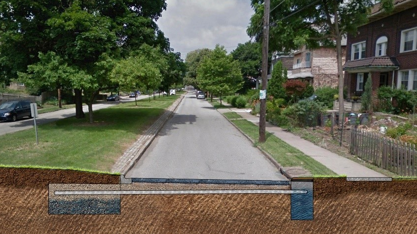 Gravel storage systems will be constructed under the center median along portions of Thomas and McPherson Boulevards.