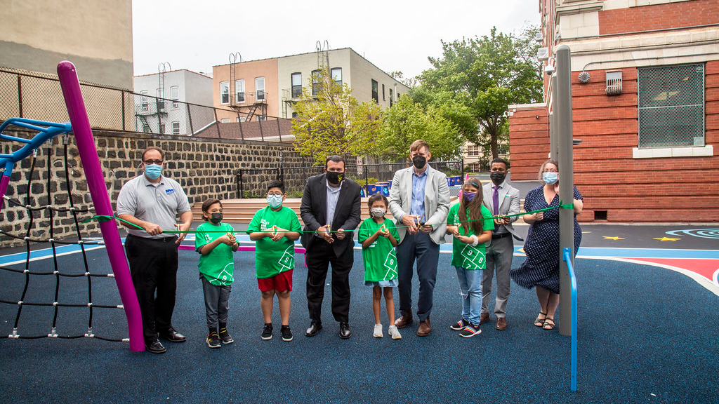 The opening celebration for Queens's new green playground at PS 84Q in Astoria.