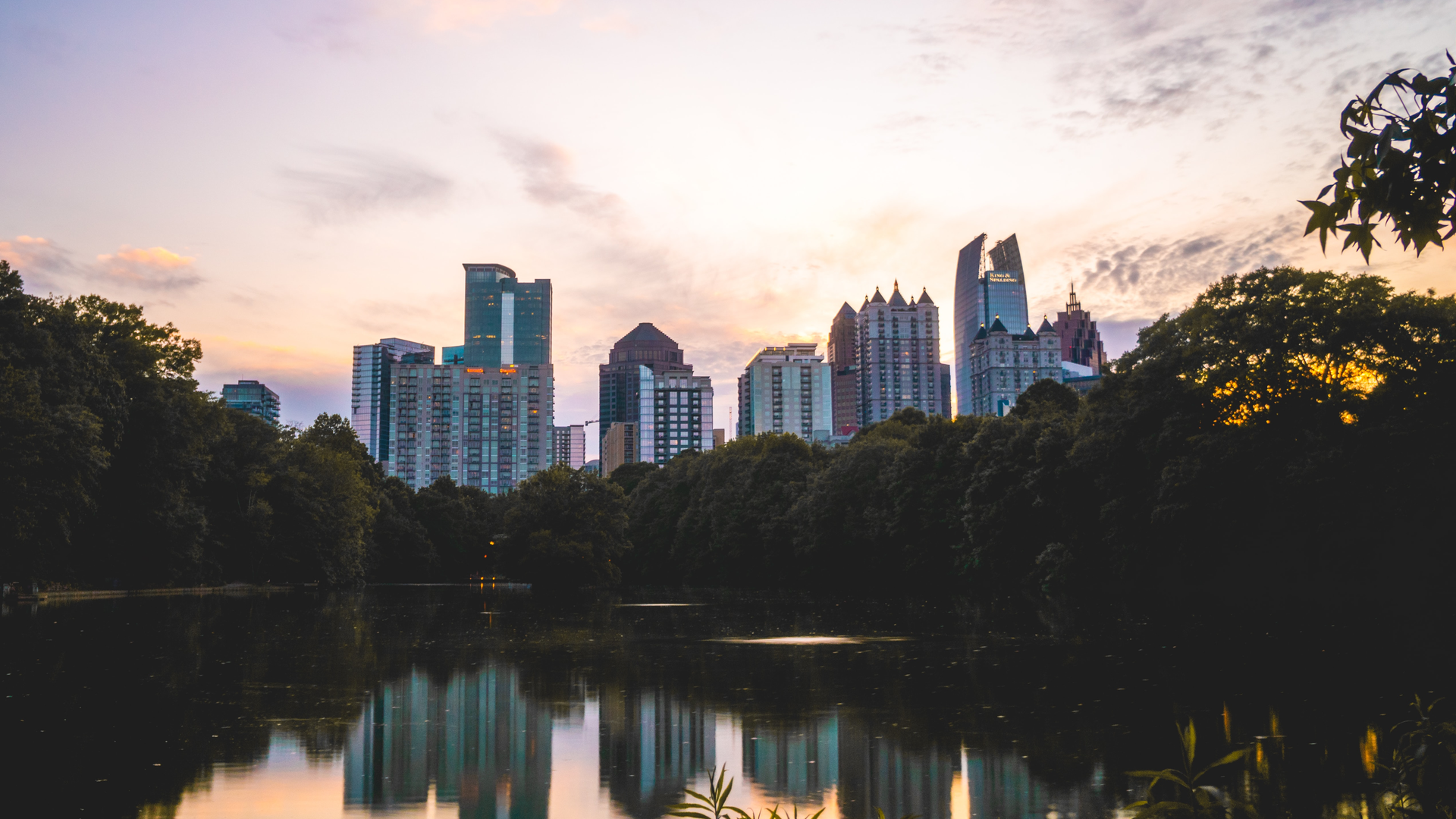 The view of Atlanta from Piedmont Park.
