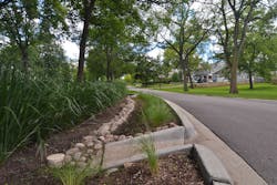 One neighborhood&rsquo;s GI installation in Hinsdale, Ill., featuring a curb cut to drain stormwater into the adjacent rain garden.