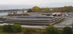 Example of geotextile tubes where contaminated material will be stored on-site and allowed to dewater. Example of geotextile tubes where contaminated material will be stored on-site and allowed to dewater.