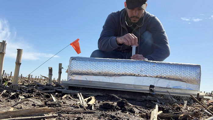 Giovani Preza-Fontes evaluates the nitrous oxide emission potential of farm practices designed to minimize nitrogen inputs in waterways.