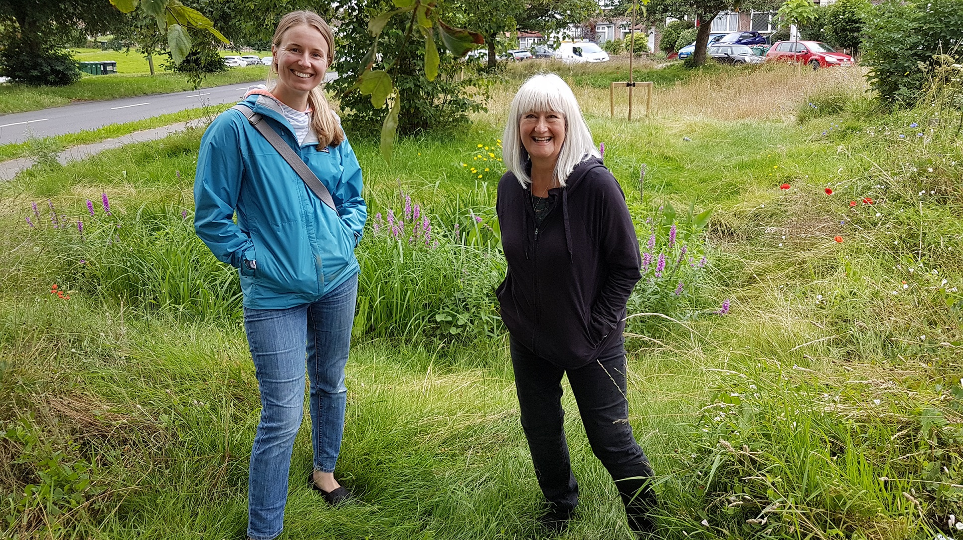 Susie Howells, partnership development manager for TAP, (right) alongside Aimee Felus, TAP program delivery manager, at a rain garden in Carden Avenue, Brighton.