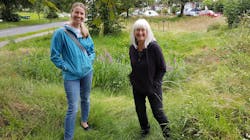 Susie Howells, partnership development manager for TAP, (right) alongside Aimee Felus, TAP program delivery manager, at a rain garden in Carden Avenue, Brighton.