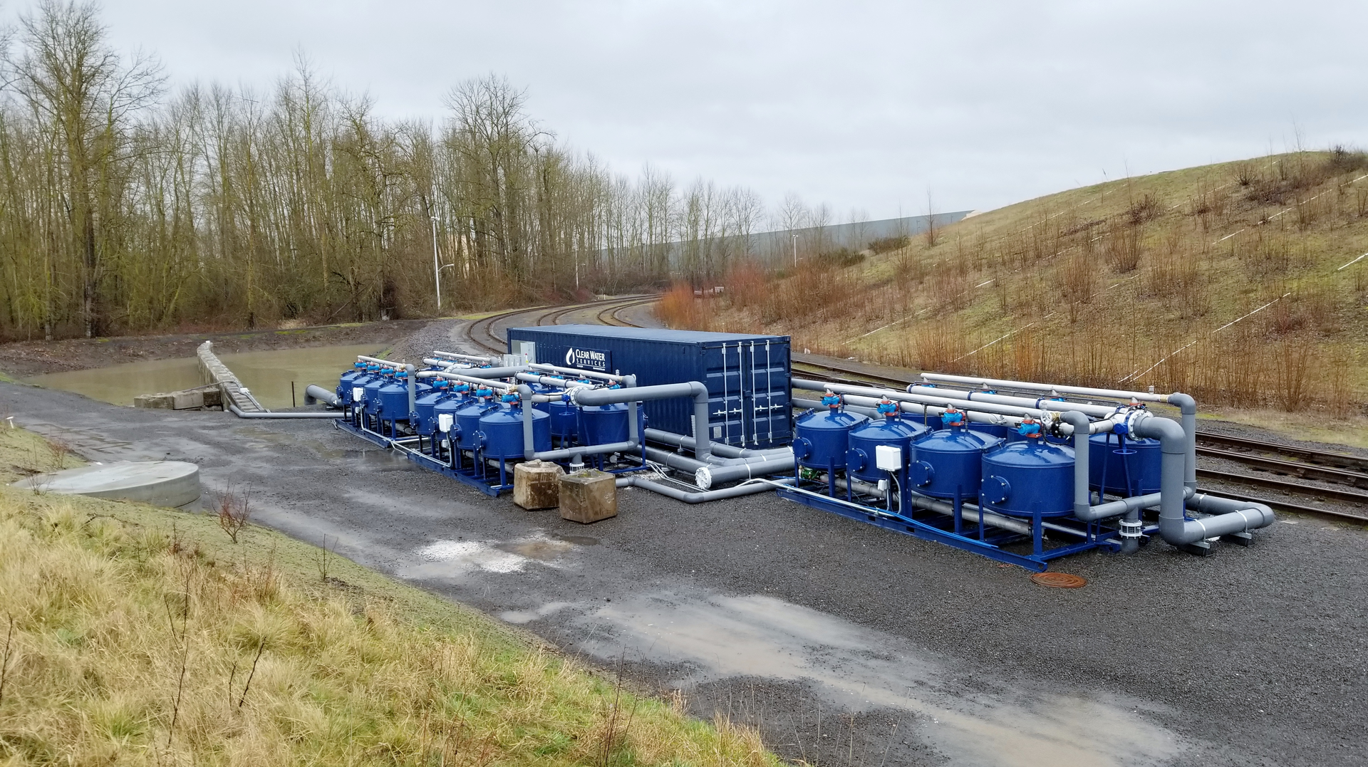 In the fall of 2018, Clear Water designed and installed a permanent 3,600 gallon per minute Chitosan Enhanced Sand Filtration (CESF) system, including chitosan dosing, pH adjustment, and 24 sand filtration units.