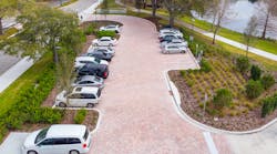 A permeable paver system helped meet both the stormwater storage and water quality requirements within the footprint of the proposed parking areas.