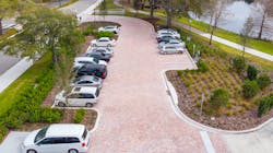 A permeable paver system helped meet both the stormwater storage and water quality requirements within the footprint of the proposed parking areas.