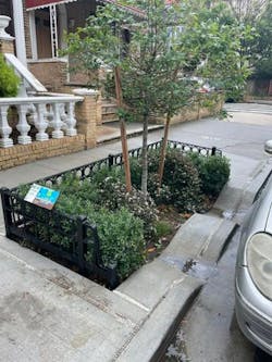 A right-of-way bioswale in Queens, N.Y., helps divert stormwater while educating residents about green infrastructure tactics through educational signage. A right-of-way bioswale in Queens, N.Y., helps divert stormwater while educating residents about green infrastructure tactics through educational signage.