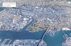 The Boston Harbor Flood Risk Model projected 1 percent sea level rise and increased storm surge flooding for 2070 around the Island End River. The Boston Harbor Flood Risk Model projected 1 percent sea level rise and increased storm surge flooding for 2070 around the Island End River.