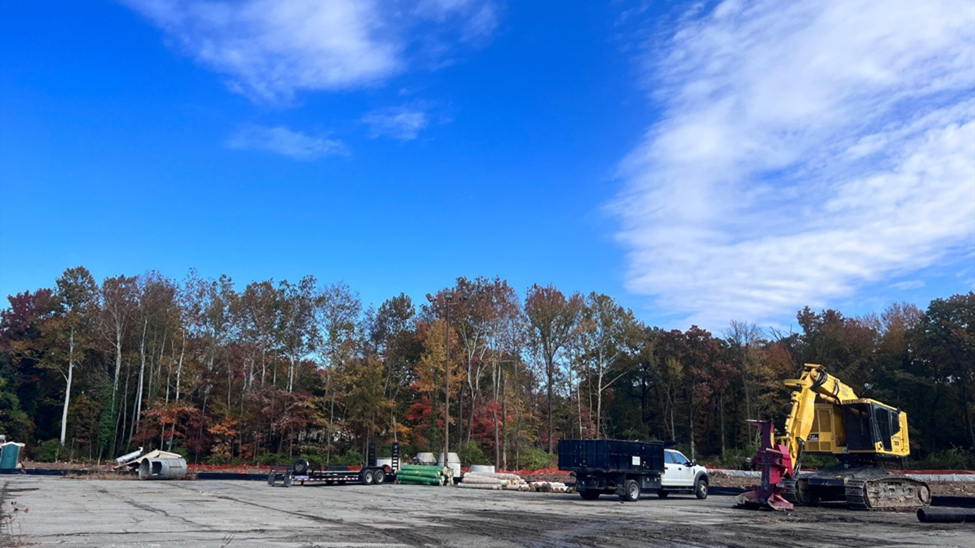 The Clean Water Partnership (CWP) team members start grading operations and construction planning for Nine Pond project in Hyattsville, Md.