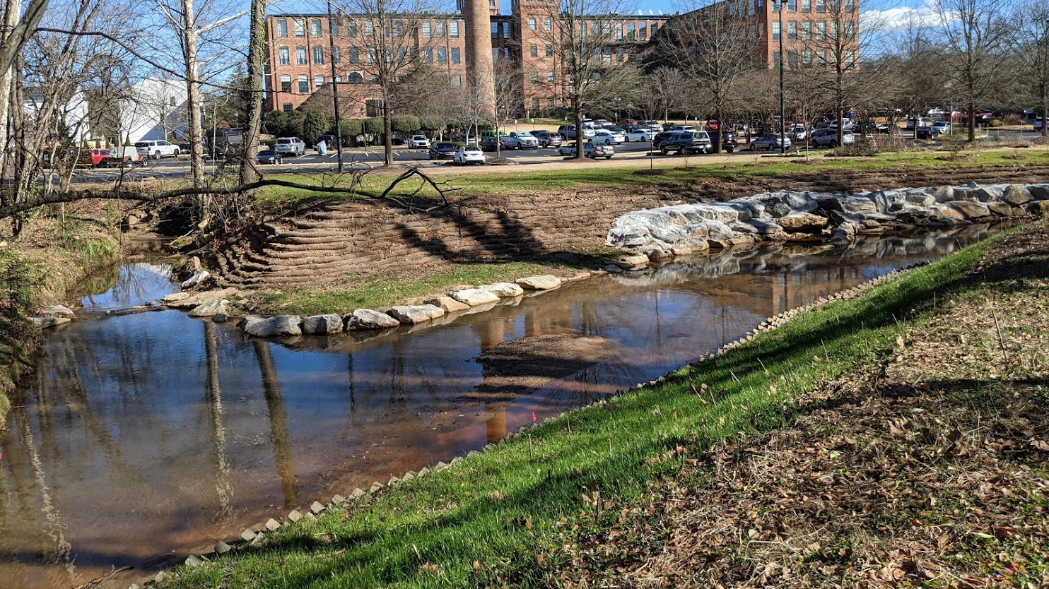 This 2021 picture shows a portion of the 1,000-foot Brushy Creek streambank restoration project.
