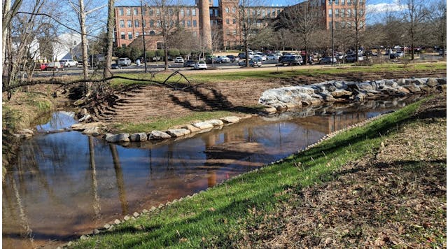This 2021 picture shows a portion of the 1,000-foot Brushy Creek streambank restoration project.