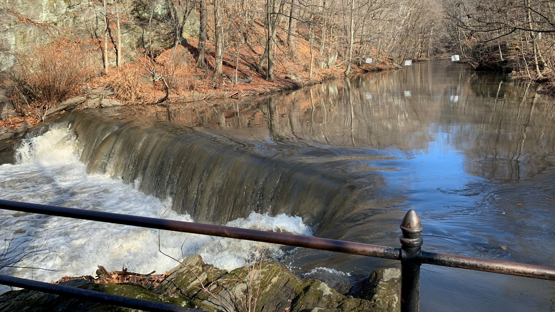 Stone Mill Dam within the NY Botanical Gardens in Feb 2022.