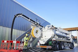 1655254112173 Bucher Recycler Cr120 Tanker Truck At Work Clearing 1655254112173 Bucher Recycler Cr120 Tanker Truck At Work Clearing