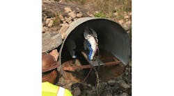 Due to the size of the culvert, GeoTree&apos;s GeoSpray geopolymer was hand spray applied.