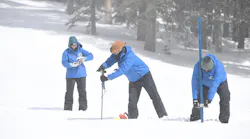 DWR staff conduct the fourth snow survey of the season at Phillips Station on April 3, 2023.