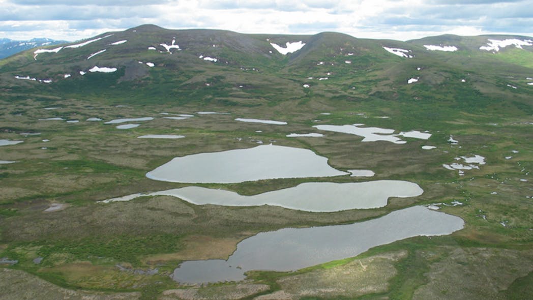 Aerial view of wetlands in Alaska, near Katmai and Lake Clark National Parks.