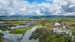 A view from a drone of a groundwater recharge project at Ball Ranch near San Joaquin River in Madera County, California. A view from a drone of a groundwater recharge project at Ball Ranch near San Joaquin River in Madera County, California.