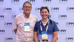 PPI&rsquo;s Municipal &amp; Industrial Division Chair, Barb Donaldson (right), Sovereign Pipe Technologies, with Gerry Groen (left), P.Eng. who was named Member of the Year for the division.