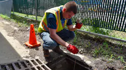 Outfall characteristics may not allow for a grab sample to be easily obtained. To avoid a confined entry, one method is to take a sample from the surface using a string and bottle.
